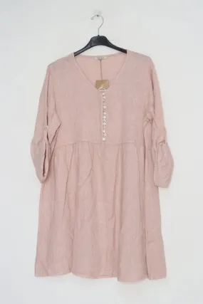 100% Linen Bitty Button Dress - 1139