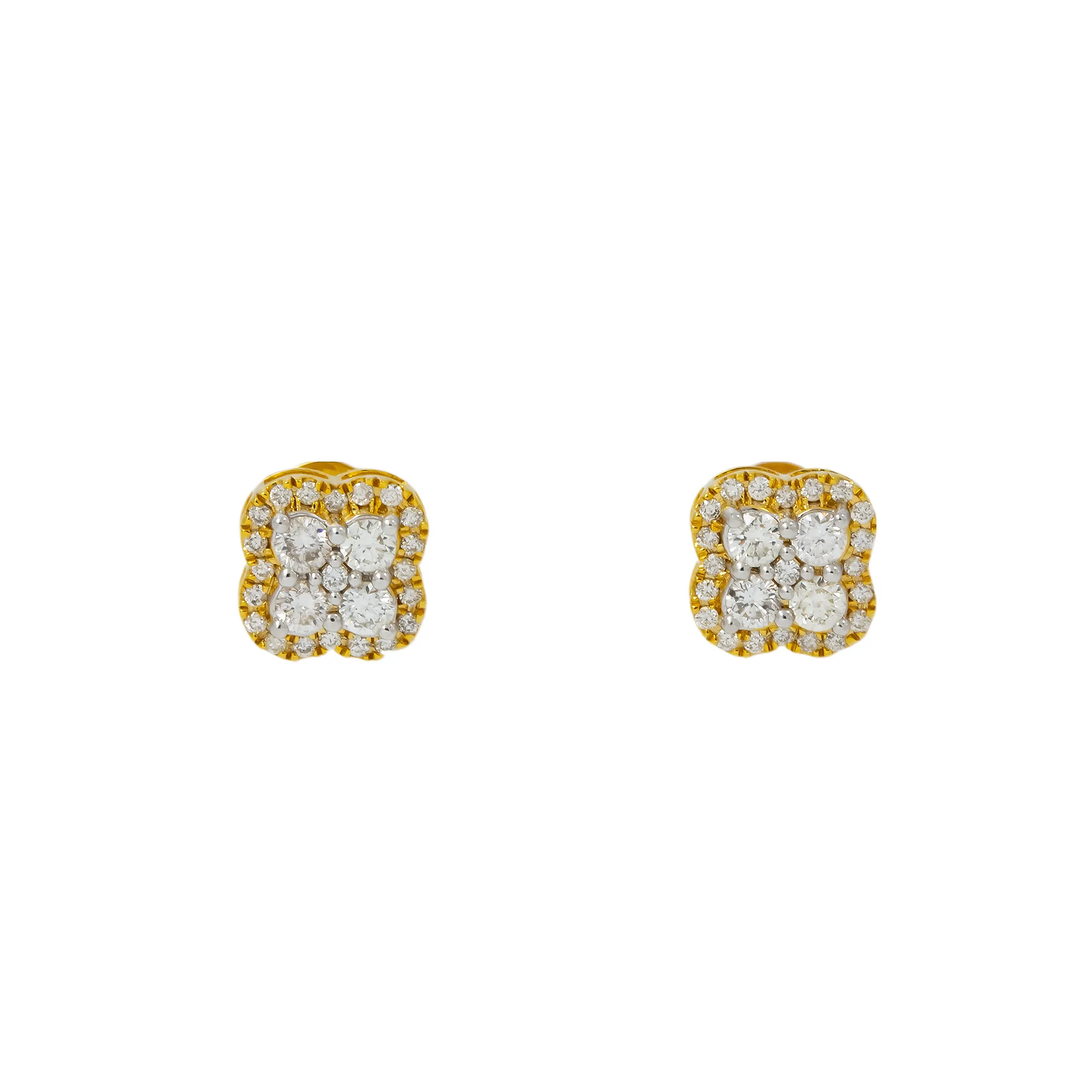 10K GOLD ROUND DIAMOND CLUSTER CLOVER EARRINGS 0.63 CTW