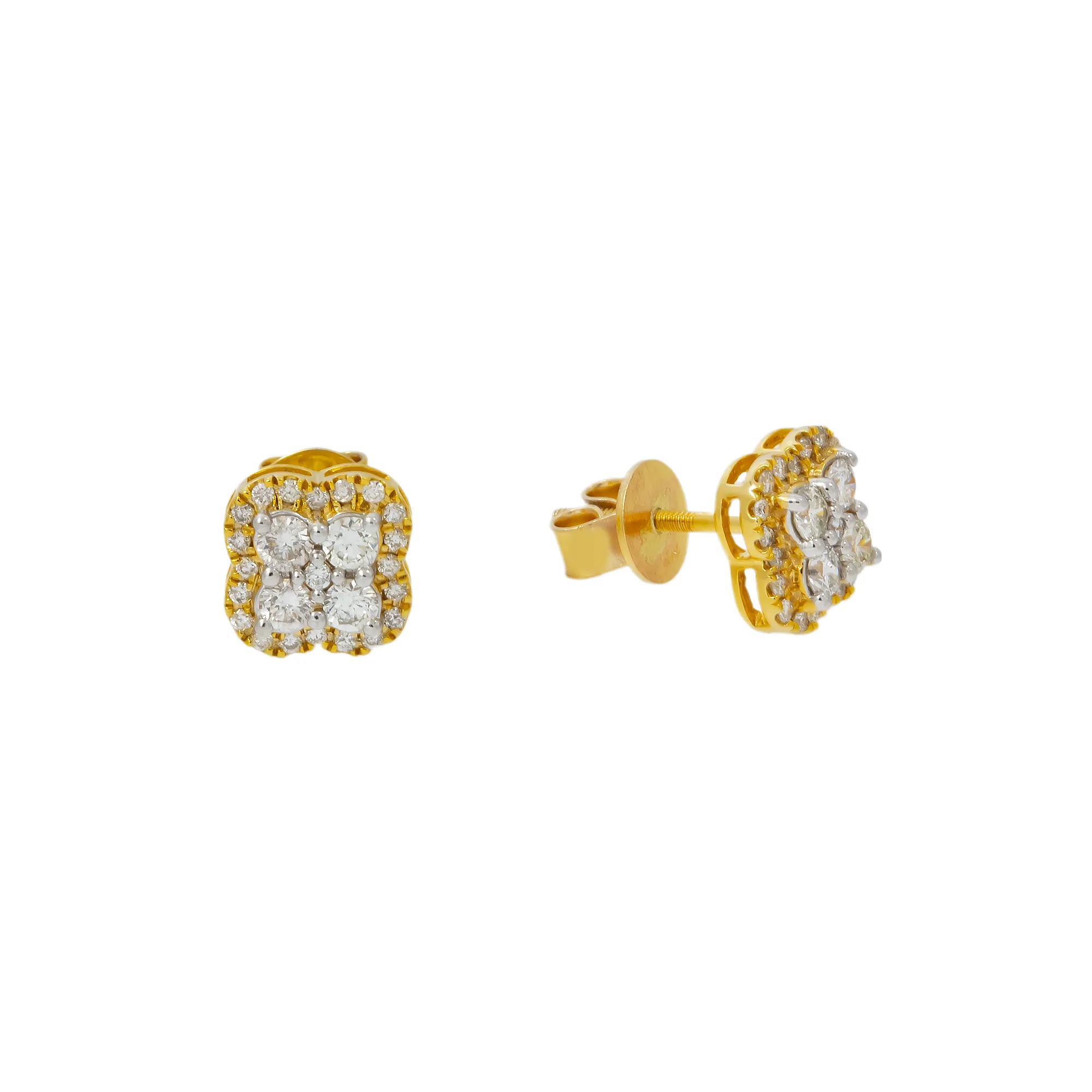 10K GOLD ROUND DIAMOND CLUSTER CLOVER EARRINGS 0.63 CTW