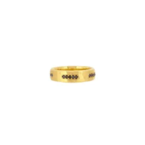 18 Karat Yellow Gold Hammered Matte Band with Black Diamonds