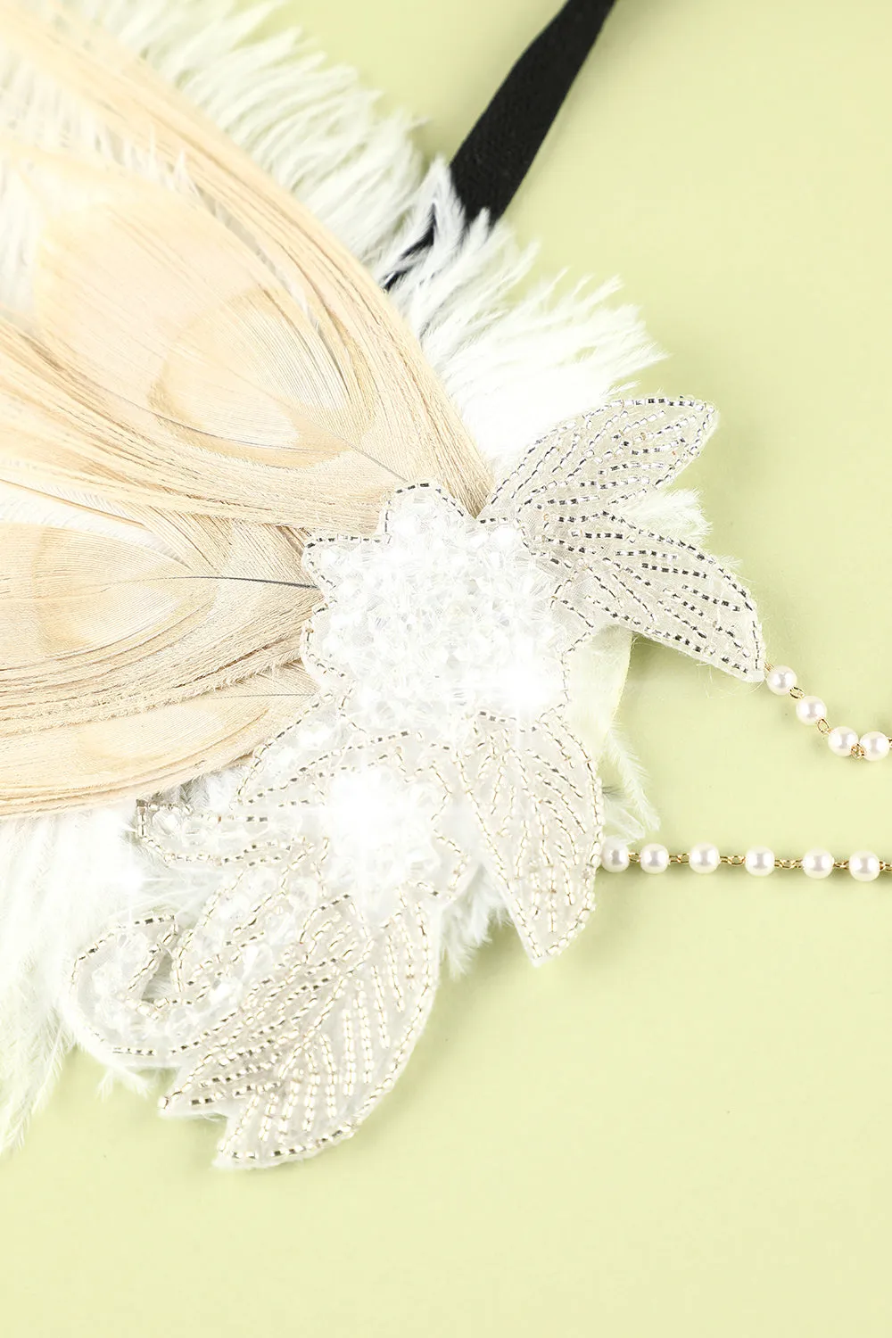 1920s Feather Sequin Pearls Flapper Headband