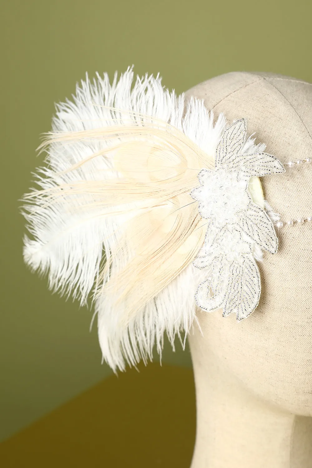 1920s Feather Sequin Pearls Flapper Headband