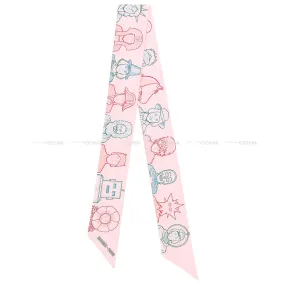 2021A/W HERMES scarf Twilly HERMES DRESS CODE Rose Pale/Blue/Rouge Silk100%[BRAND NEW][Authentic]