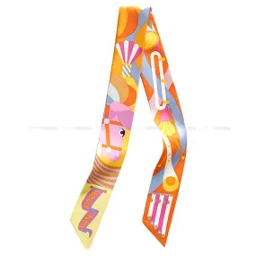 2023 AW HERMES scarf Twilly Parade en Fanfare Parme /Orange Cuit/Jaune Silk100%[BRAND NEW][Authentic]