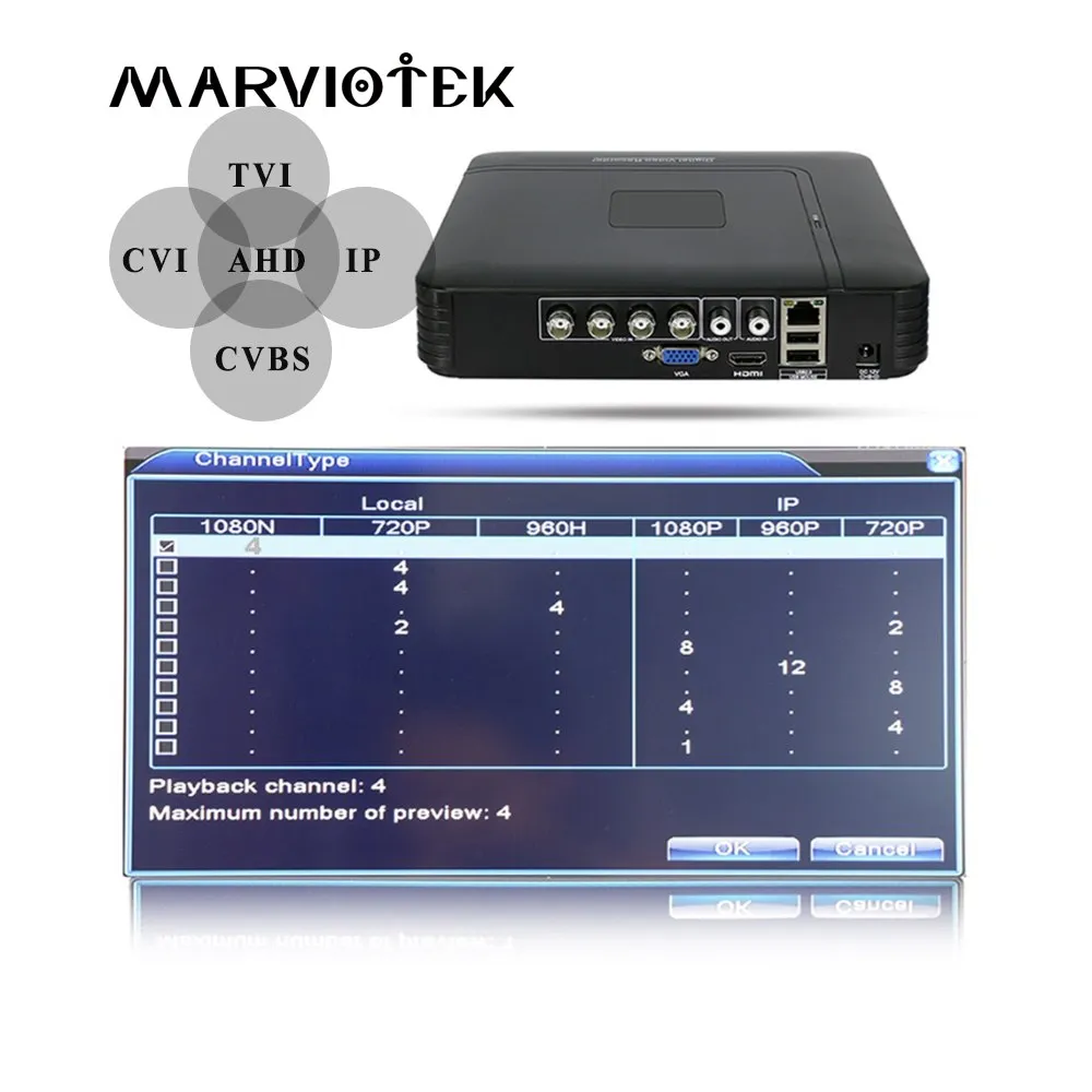 4CH Mini DVR AHD 1080N 960P 12CH 16CH CCTV NVR Video Recorder