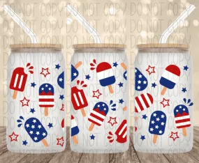 4th Of July Popsicles UV Transfer for 16 oz Glass Can