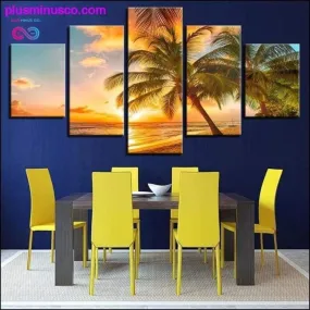 5 Pieces Canvas Painting Palm Trees Seascape Sunset Beach