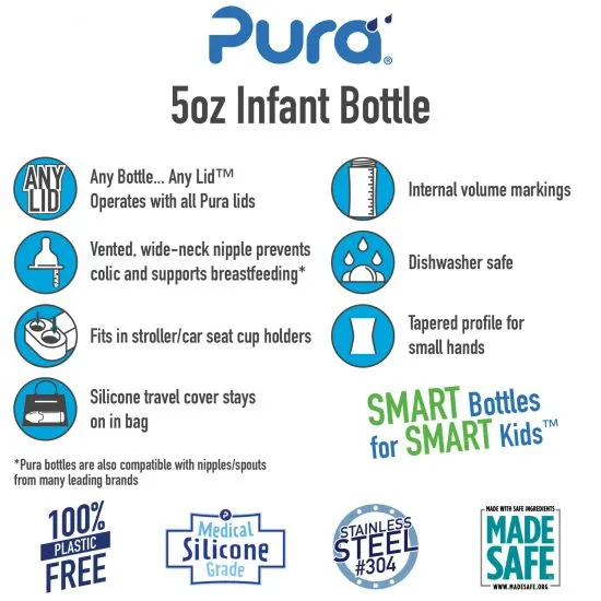 5oz Stainless Steel Baby Bottle (Aqua)