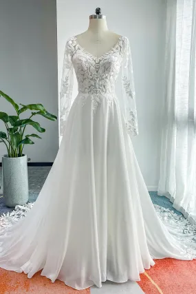 A-Line Court Train Lace Chiffon Wedding Dress CW3163