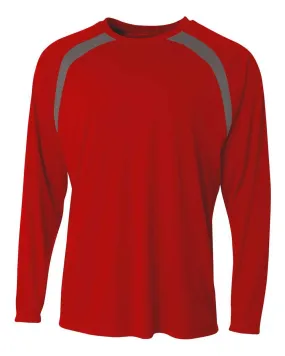 A4 N3003 Spartan Long Sleeve Color Block Crew - Scarlet Graphite