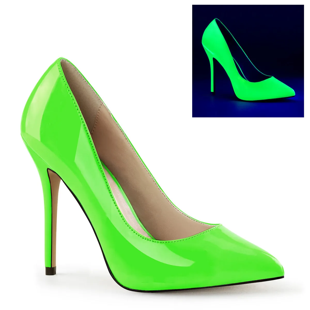 AMUSE-20 Pleaser Shoes Neon Green Hidden Platform Pump