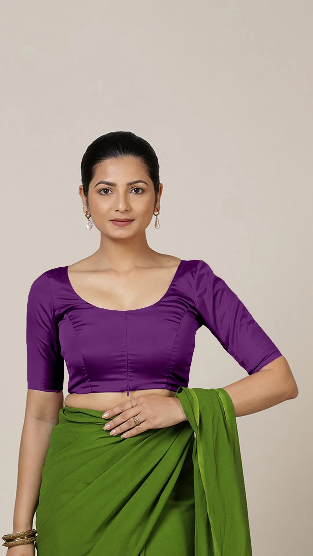 Anisha x Rozaana | Elbow Sleeves Saree Blouse in Purple