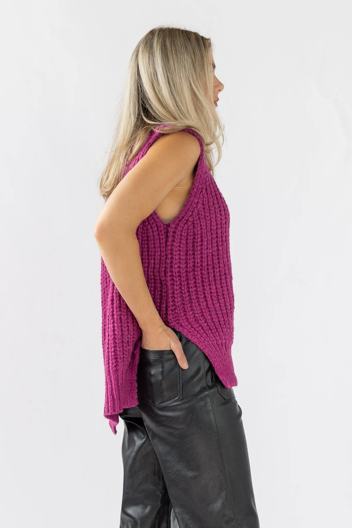 Aniyah Magenta Turtleneck Sweater Vest - Final Sale