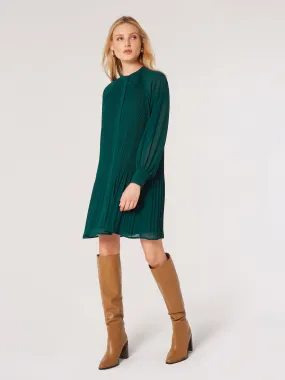 Apricot Plisse Long Sleeve Chiffon Dress