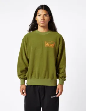 Aries Reverse Fleece Temple Sweatshirt - Olive Green