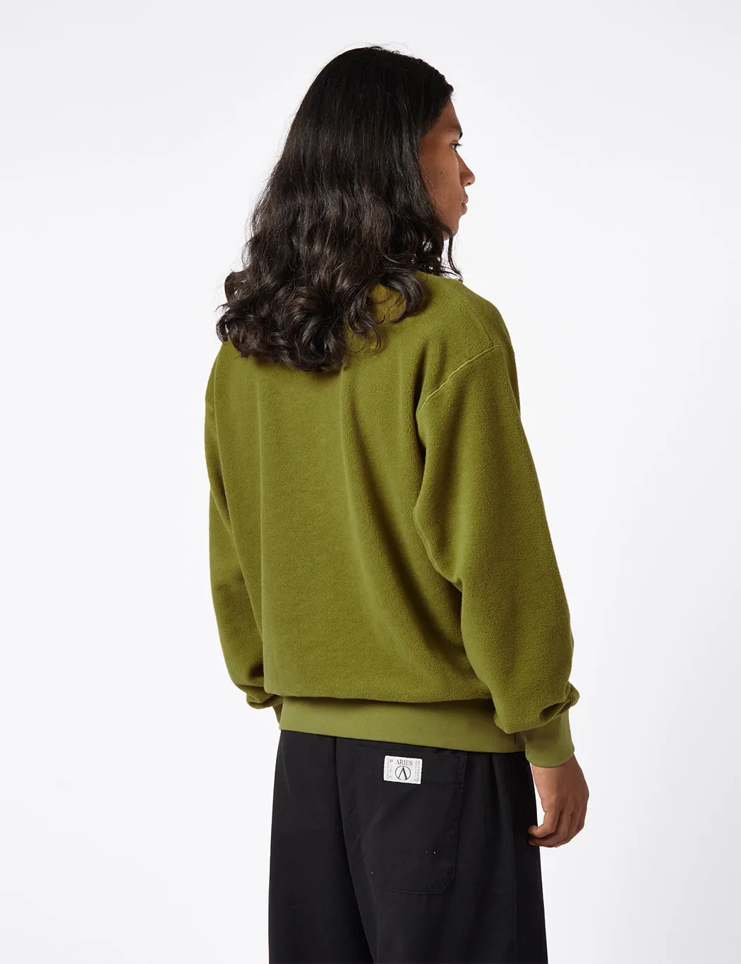 Aries Reverse Fleece Temple Sweatshirt - Olive Green