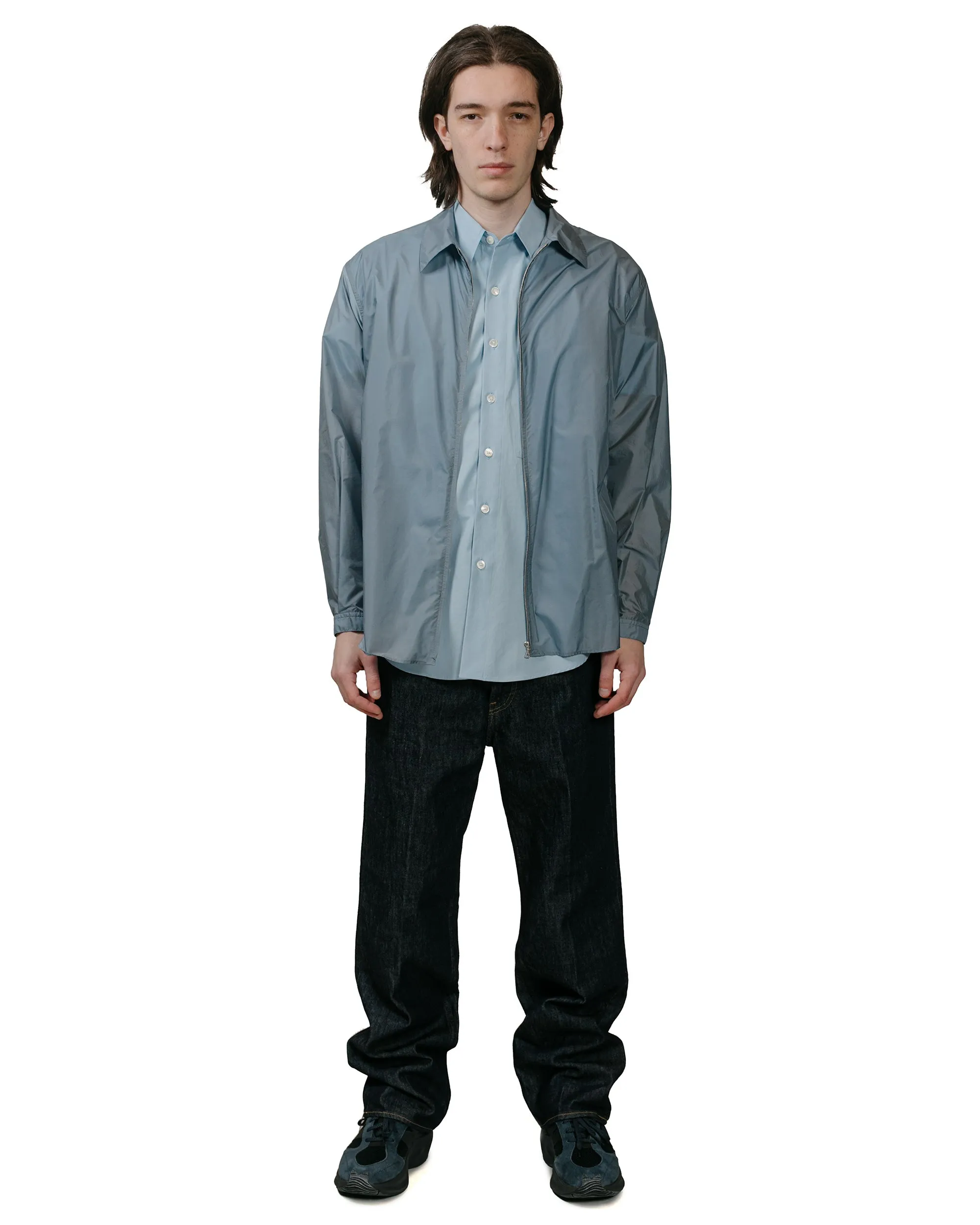 Auralee Light Nylon Zip Shirt Blue Gray