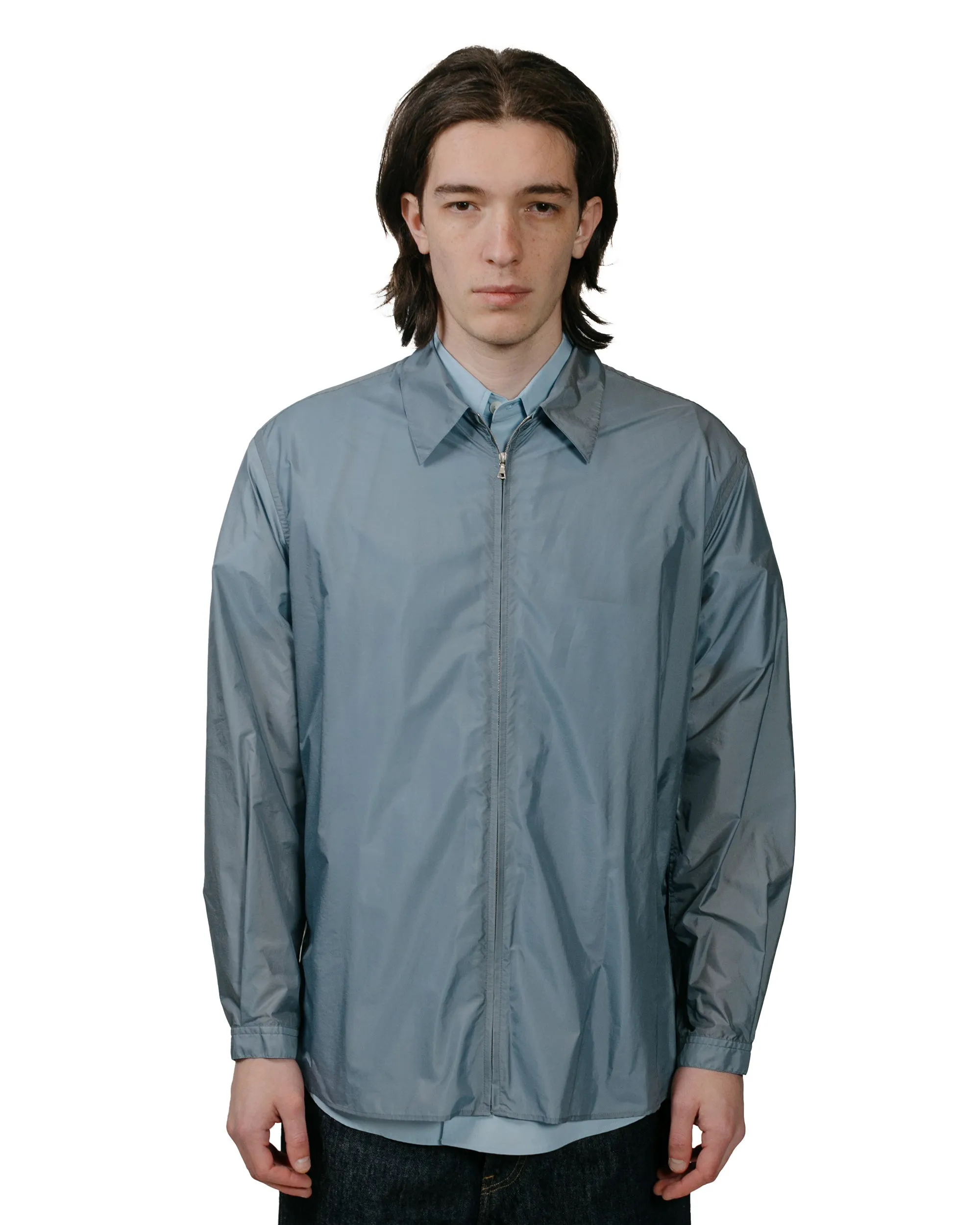 Auralee Light Nylon Zip Shirt Blue Gray