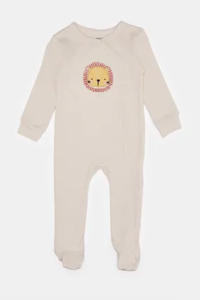 Baby Beige Embroidered Sleepsuit