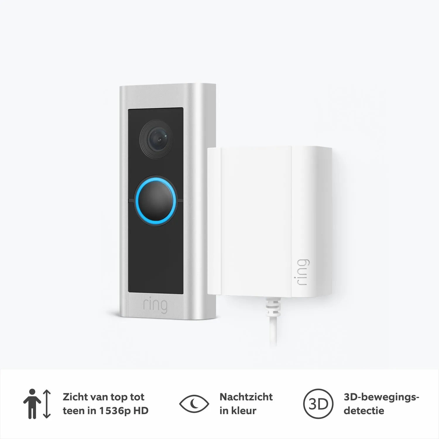 Bedrade videodeurbel Pro met stekkeradapter (Voorheen de Video Doorbell Pro 2 met stekkeradapter)