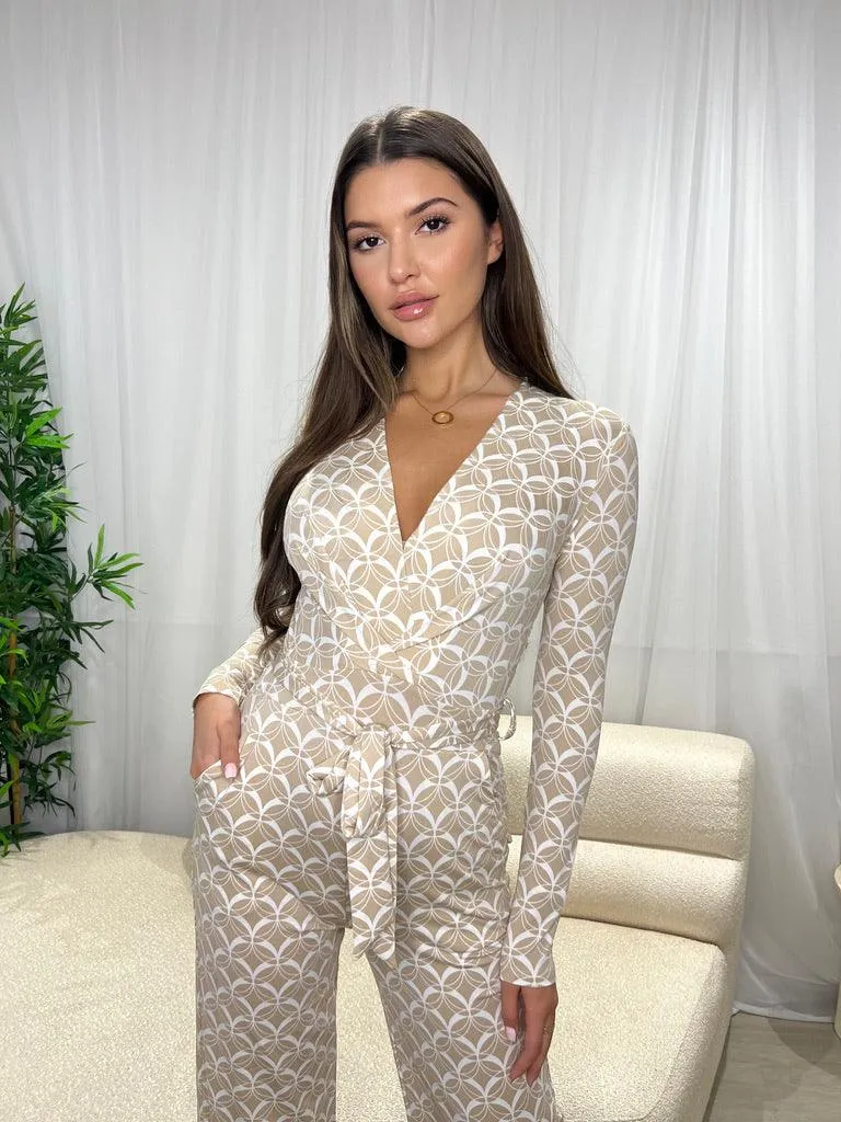 Beige Scallop Pattern Jumpsuit