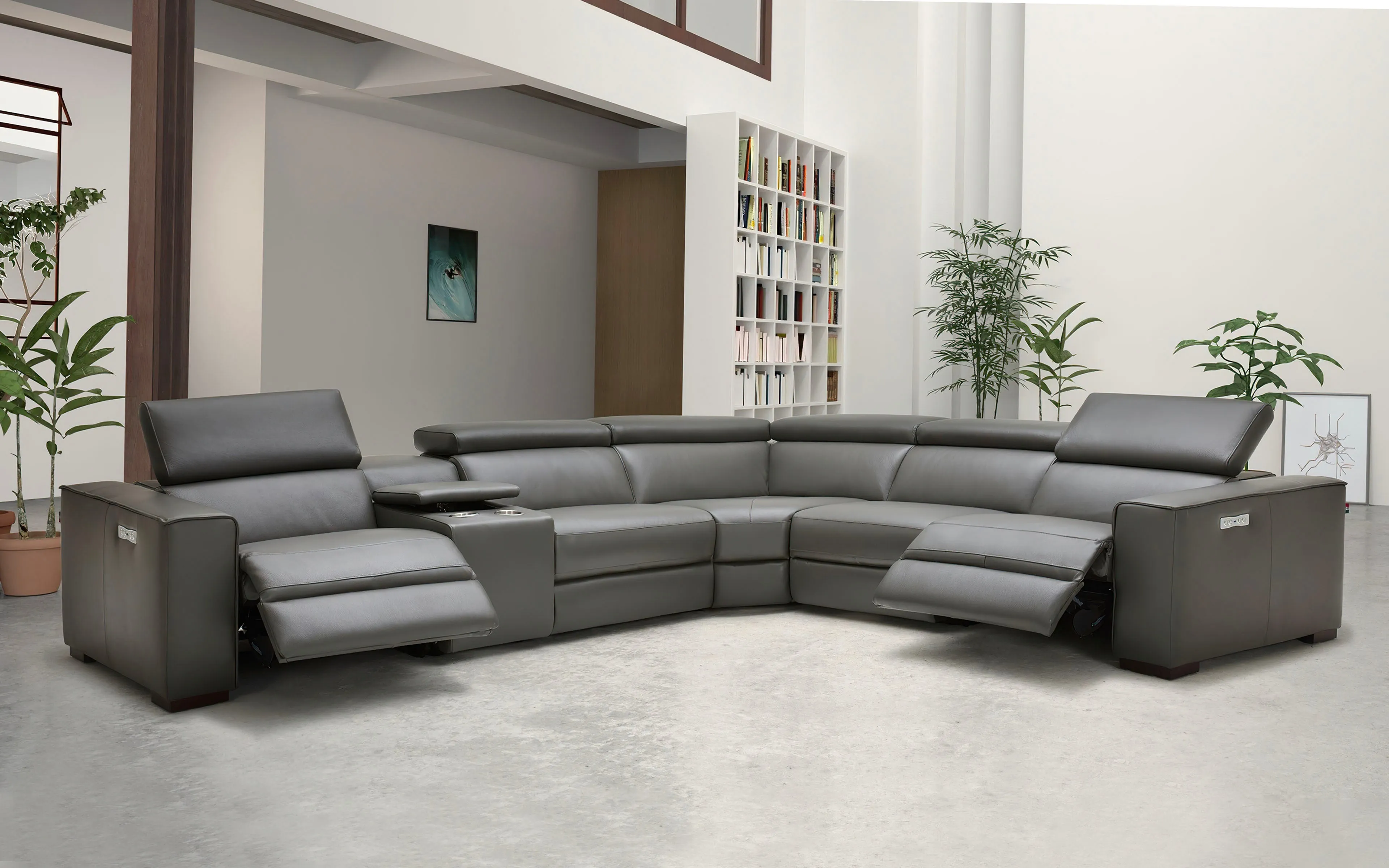 Birt Leather Sectional Sofa With Recliners