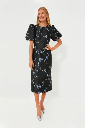 Black 3D Jacquard Open Back Midi Dress