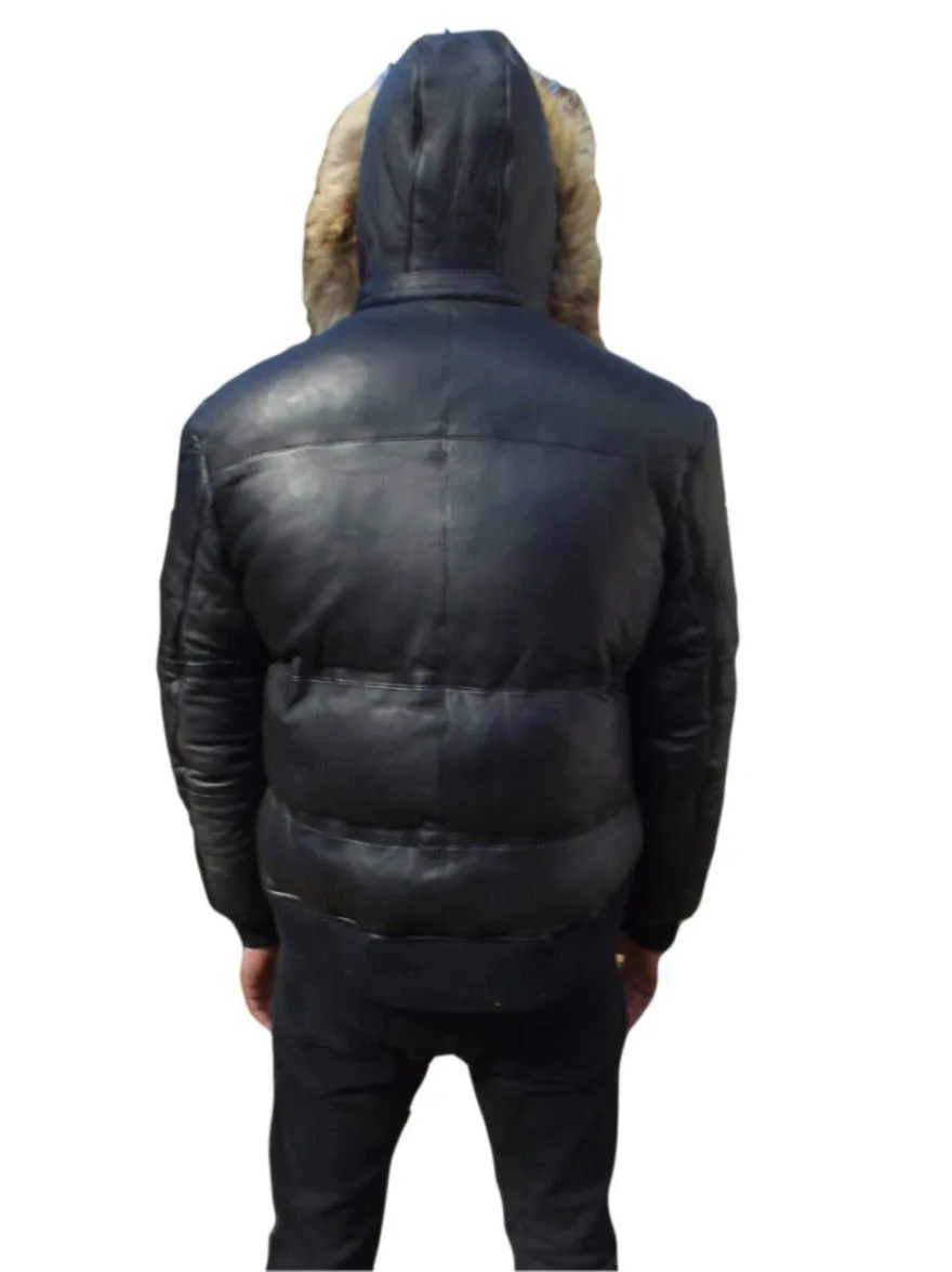 Black Leather Puffer Jacket Mens