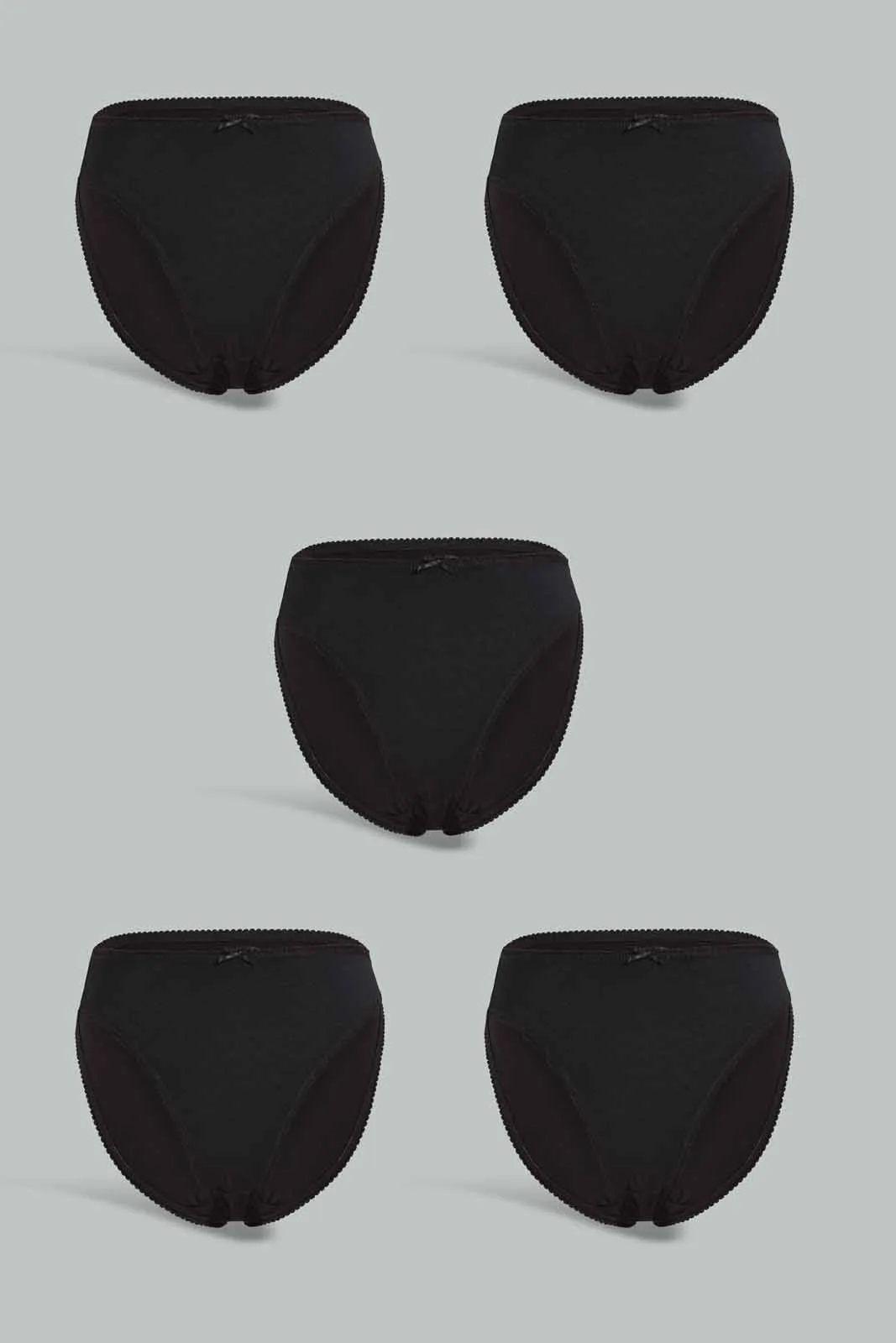 Black Plain Hi Leg Brief Set For Women (Pack of 5)