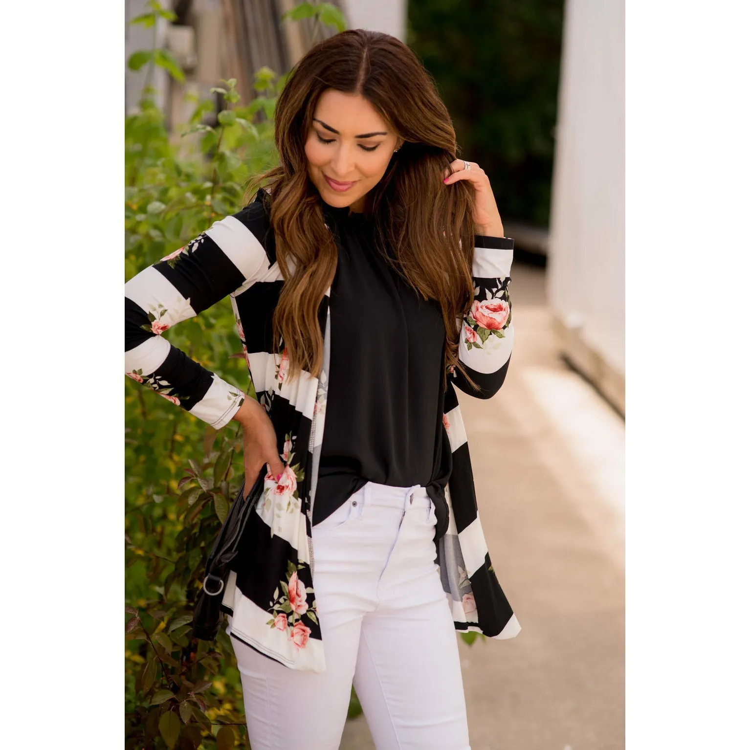 Blush Floral Stripe Cardigan