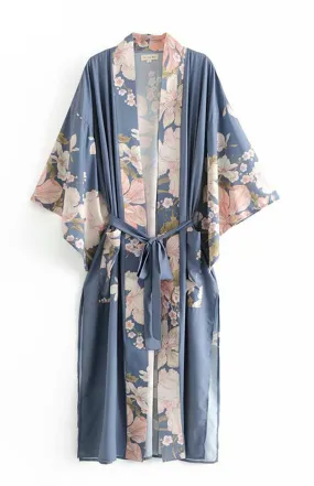 Bohemian Kimono, Vintage Peacock Floral Print Women bohemian V Neck batwing Sleeves Ladies boho Maxi Kimono robe bikini Cover-up