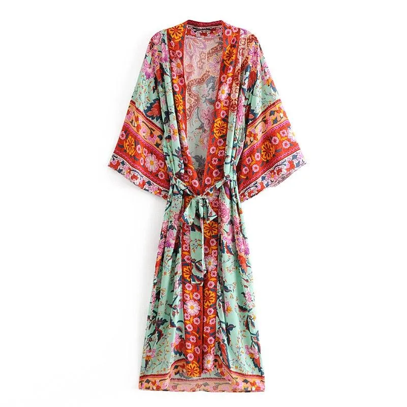 Bohemian Long Kimono, Bat sleeve Beach Bohemian Kimono Robe, Summer dress boho cover-up