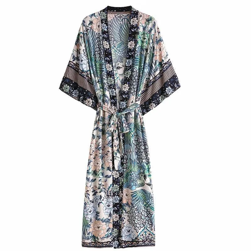 Bohemian Long Kimono, Bat sleeve Beach Bohemian Kimono Robe, Summer dress boho cover-up