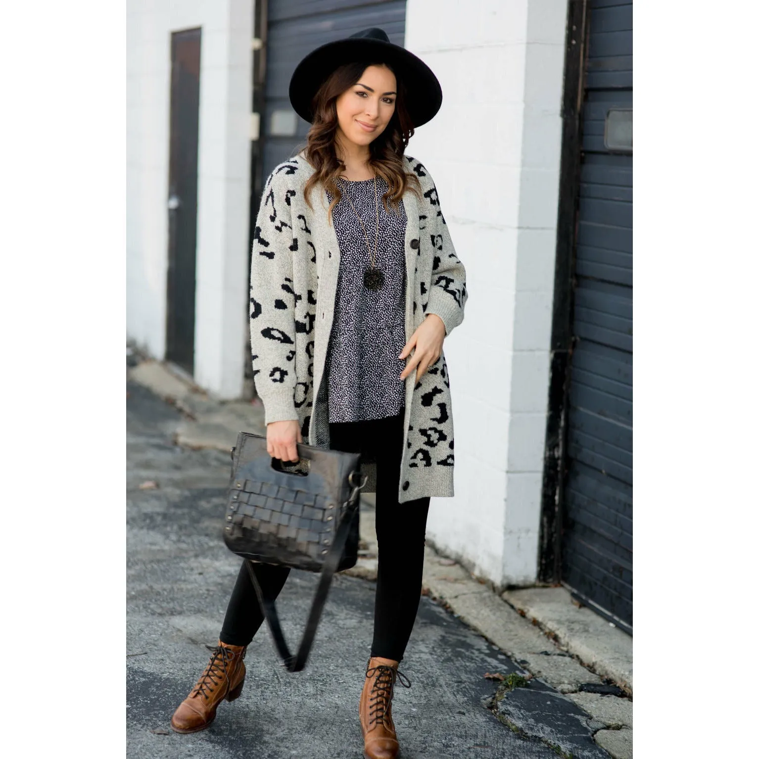 Button Leopard Tunic Cardigan