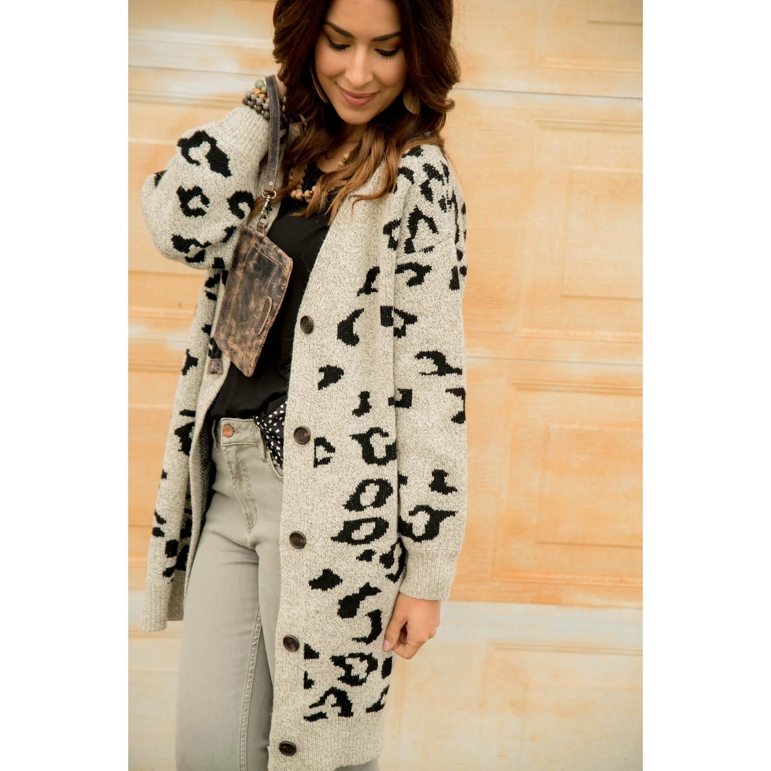 Button Leopard Tunic Cardigan