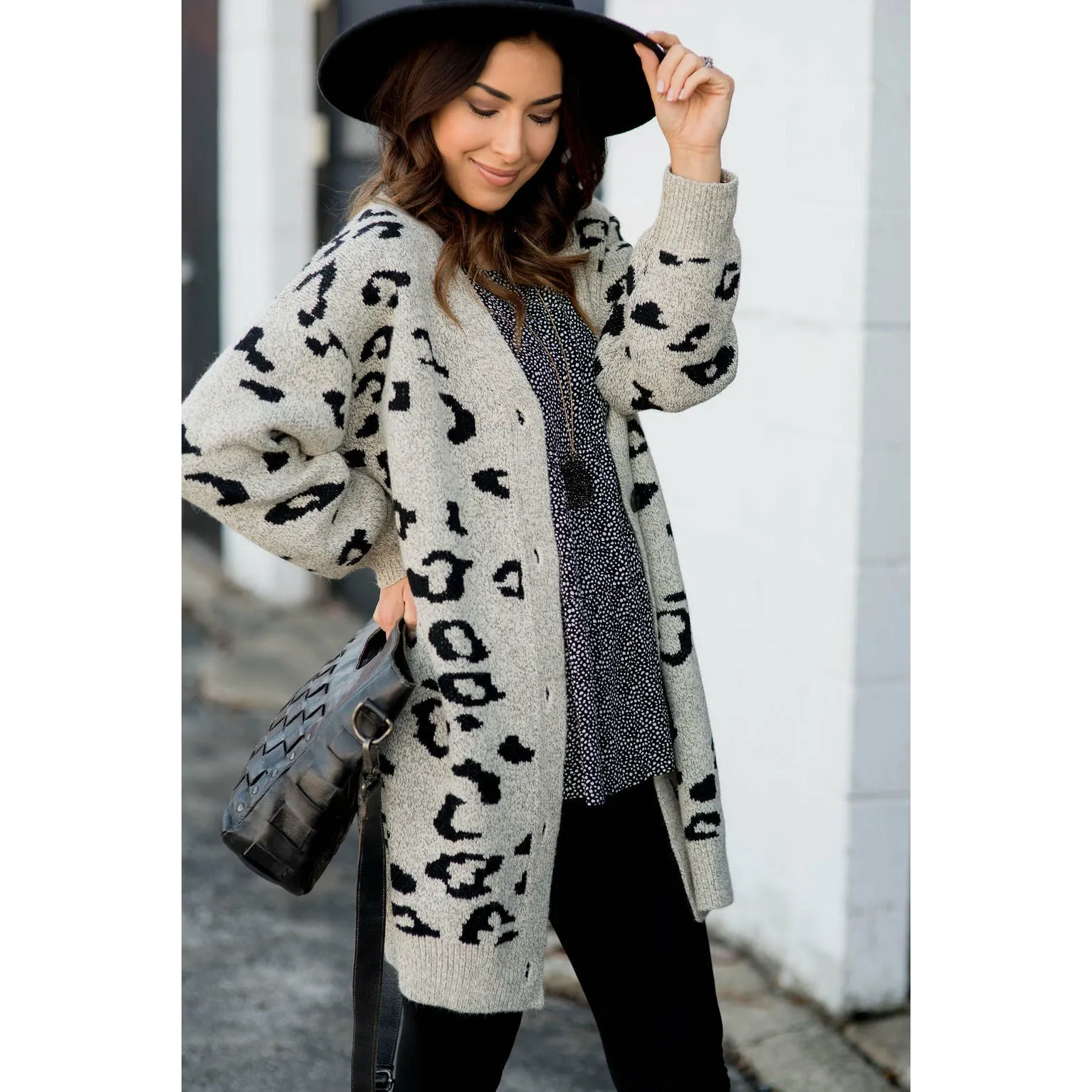 Button Leopard Tunic Cardigan