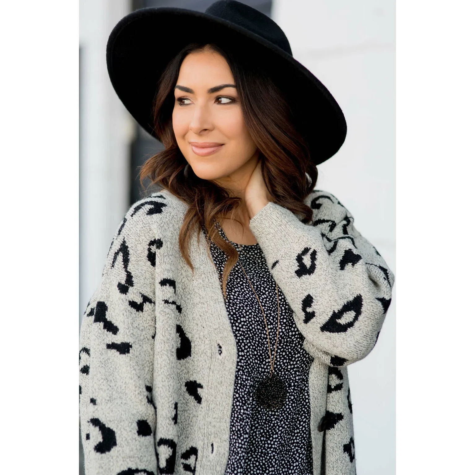 Button Leopard Tunic Cardigan