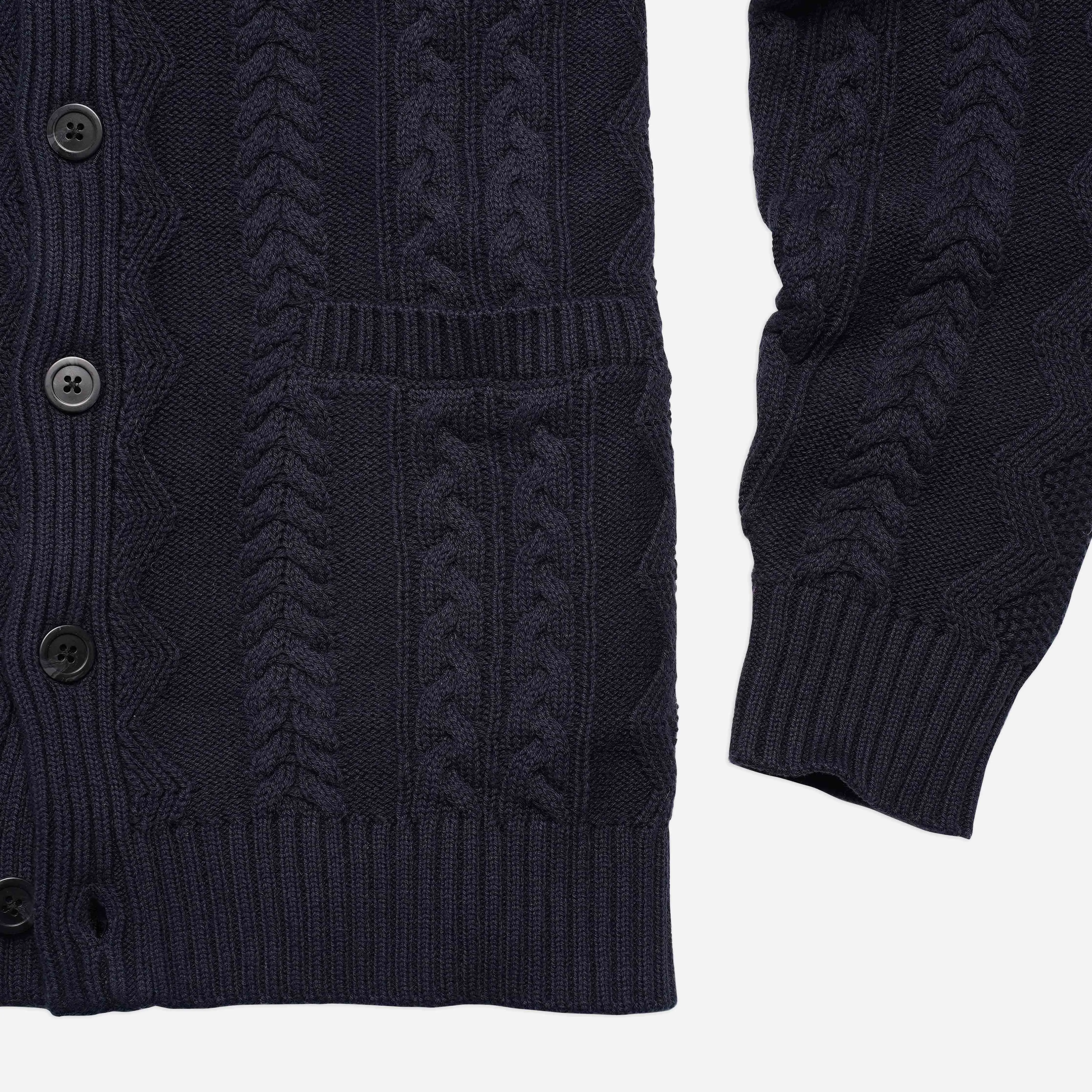 Cable Shawl Cardigan Navy Sweater