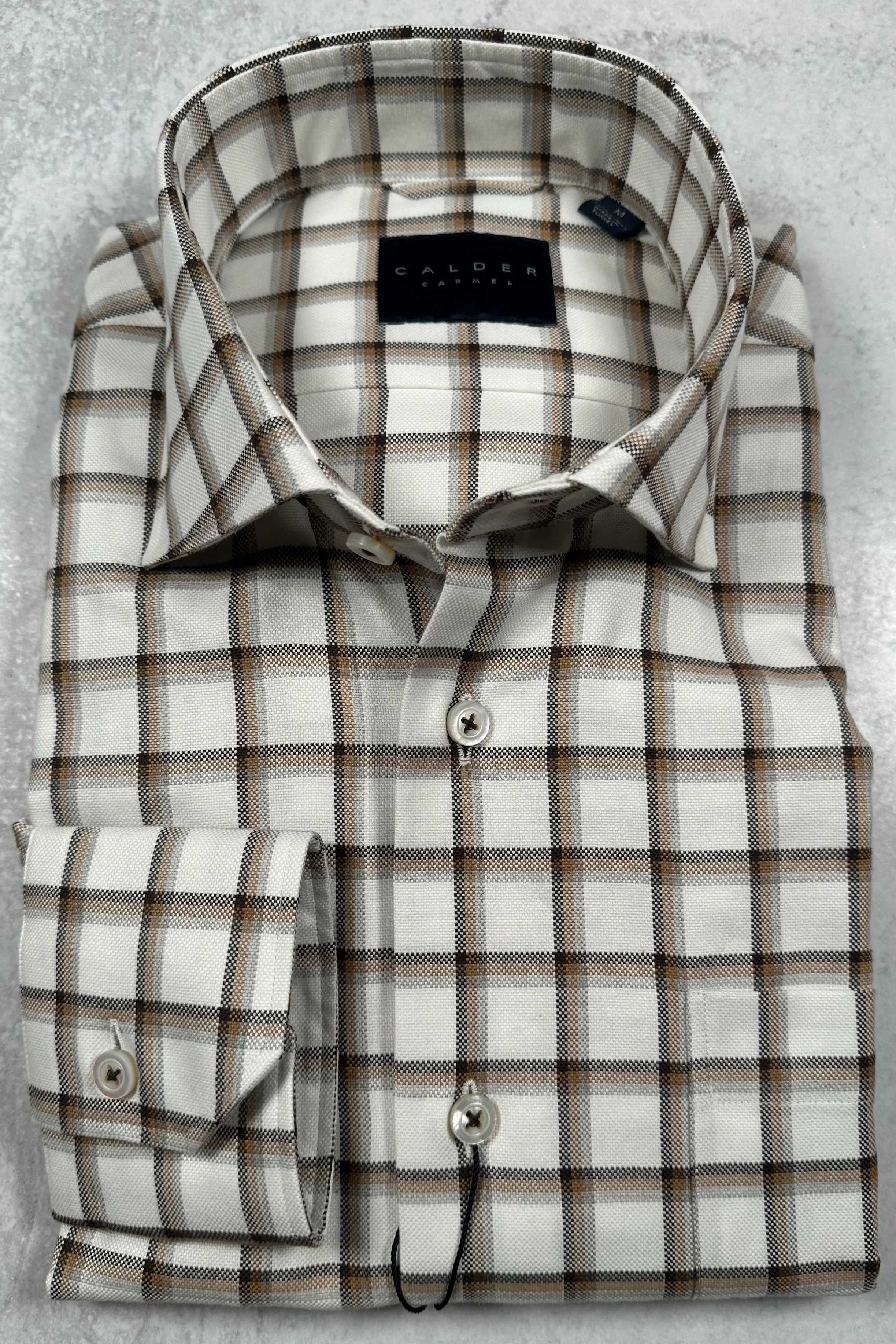 Calder Carmel Ultimate Brushed Oxford Windowpane Sport Shirt in Chocolate