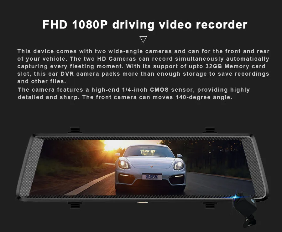 Car cameras 10" Touch Screen Android 5.0 3G WIFI Car dvr