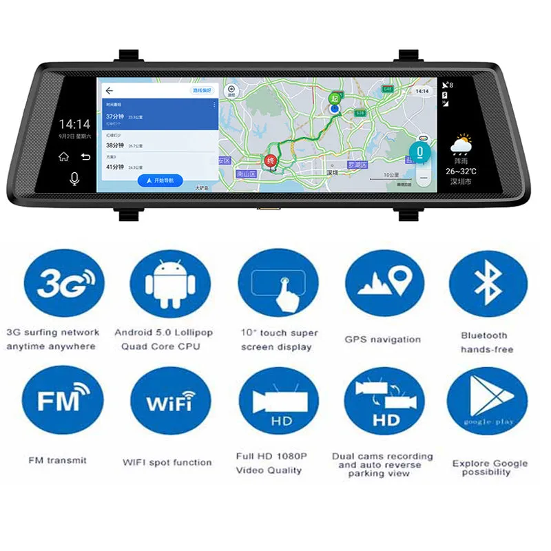 Car cameras 10" Touch Screen Android 5.0 3G WIFI Car dvr