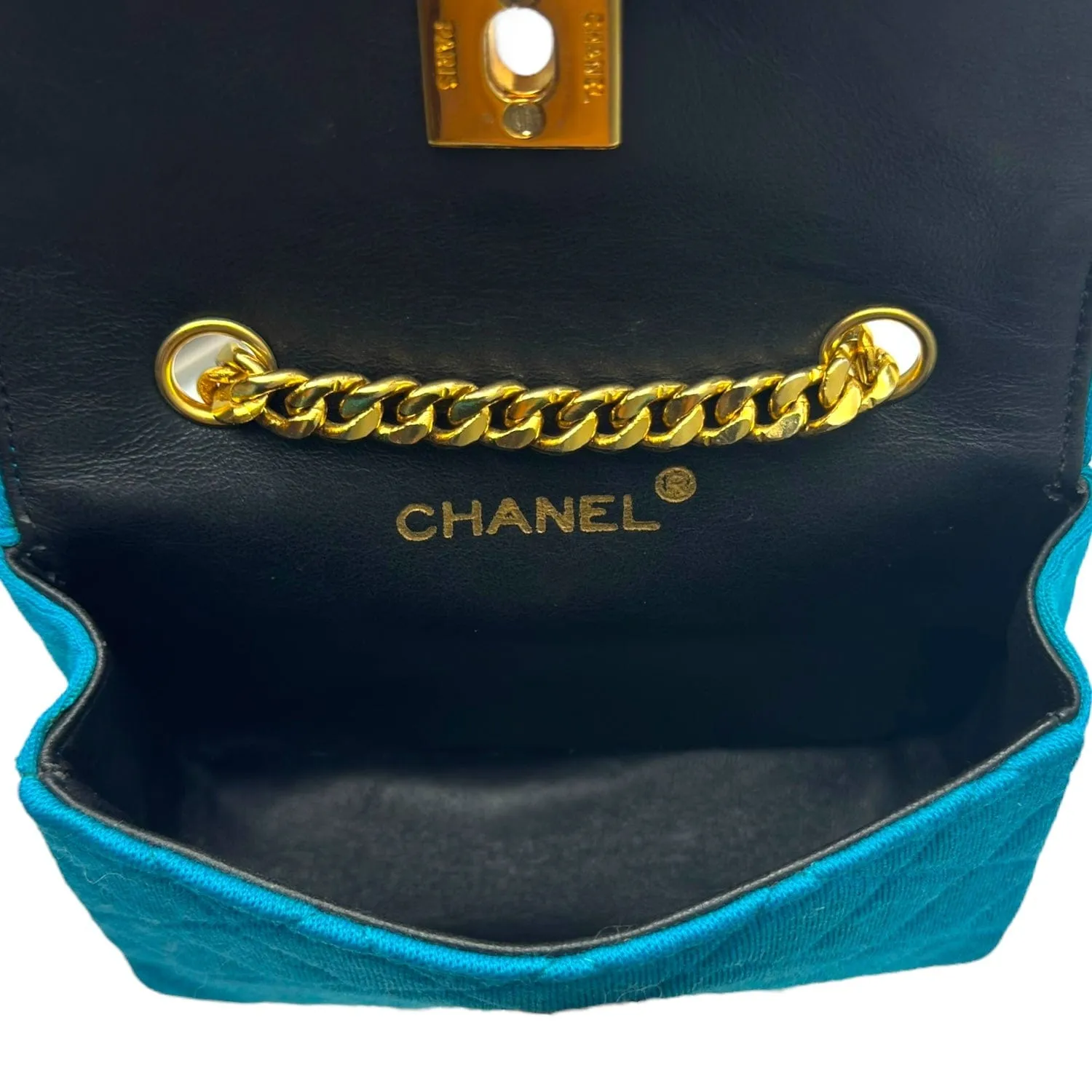 CHANEL Vintage Diamond Quilted Mini Jersey Flap Bag - Turquoise