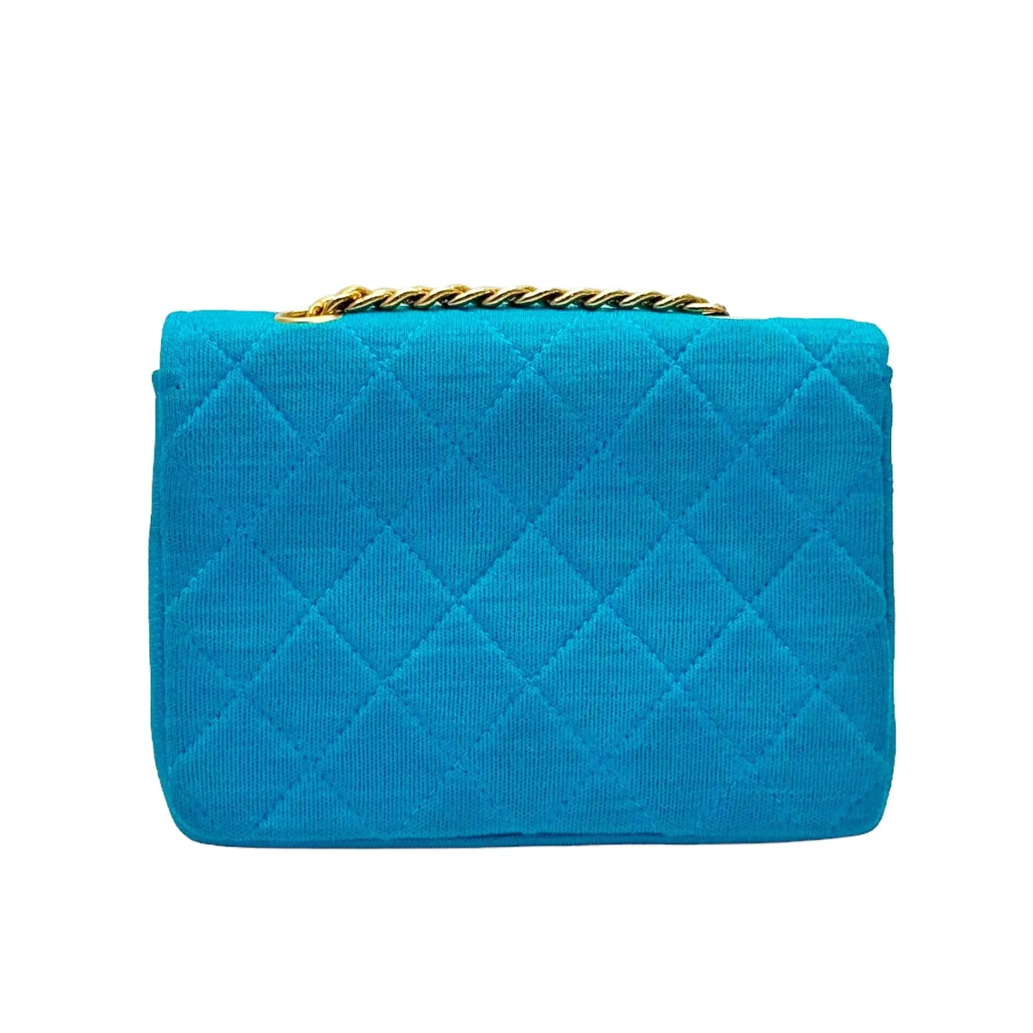 CHANEL Vintage Diamond Quilted Mini Jersey Flap Bag - Turquoise