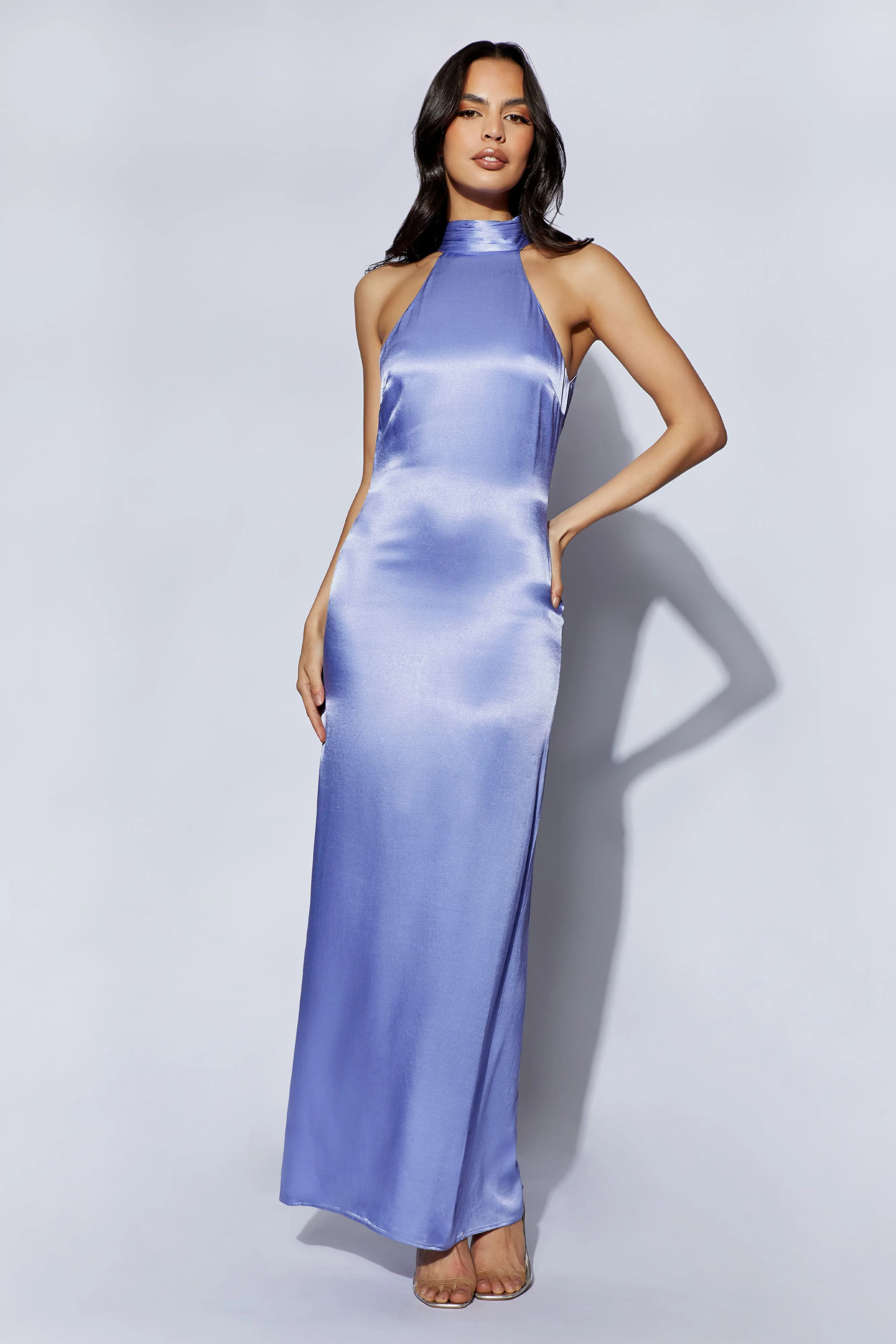 Claire Satin Drape Back Maxi Dress - Lavender