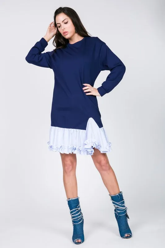 Contrast Ruffled Hem Mini Dress