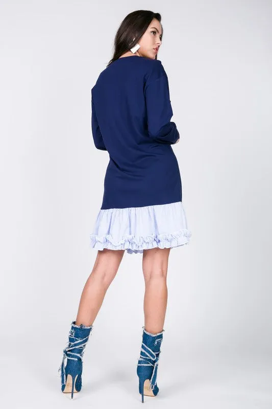 Contrast Ruffled Hem Mini Dress