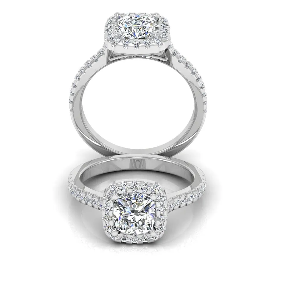 Cushion Halo Moissanite Engagement Ring