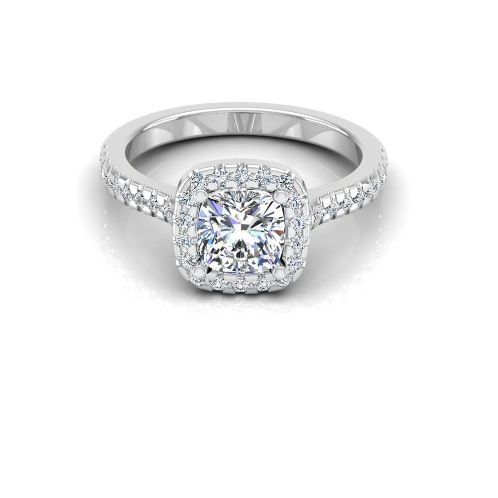 Cushion Halo Moissanite Engagement Ring