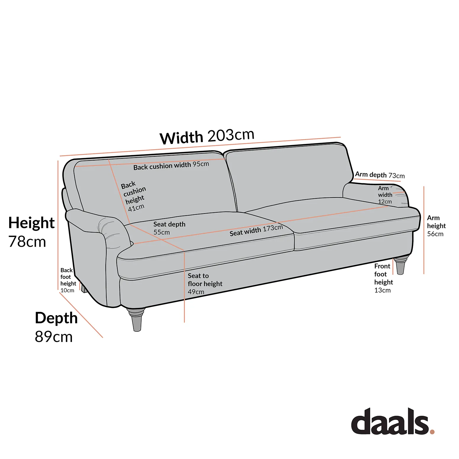 Daphnis Cinnamon Velvet Sofa, 3-Seater