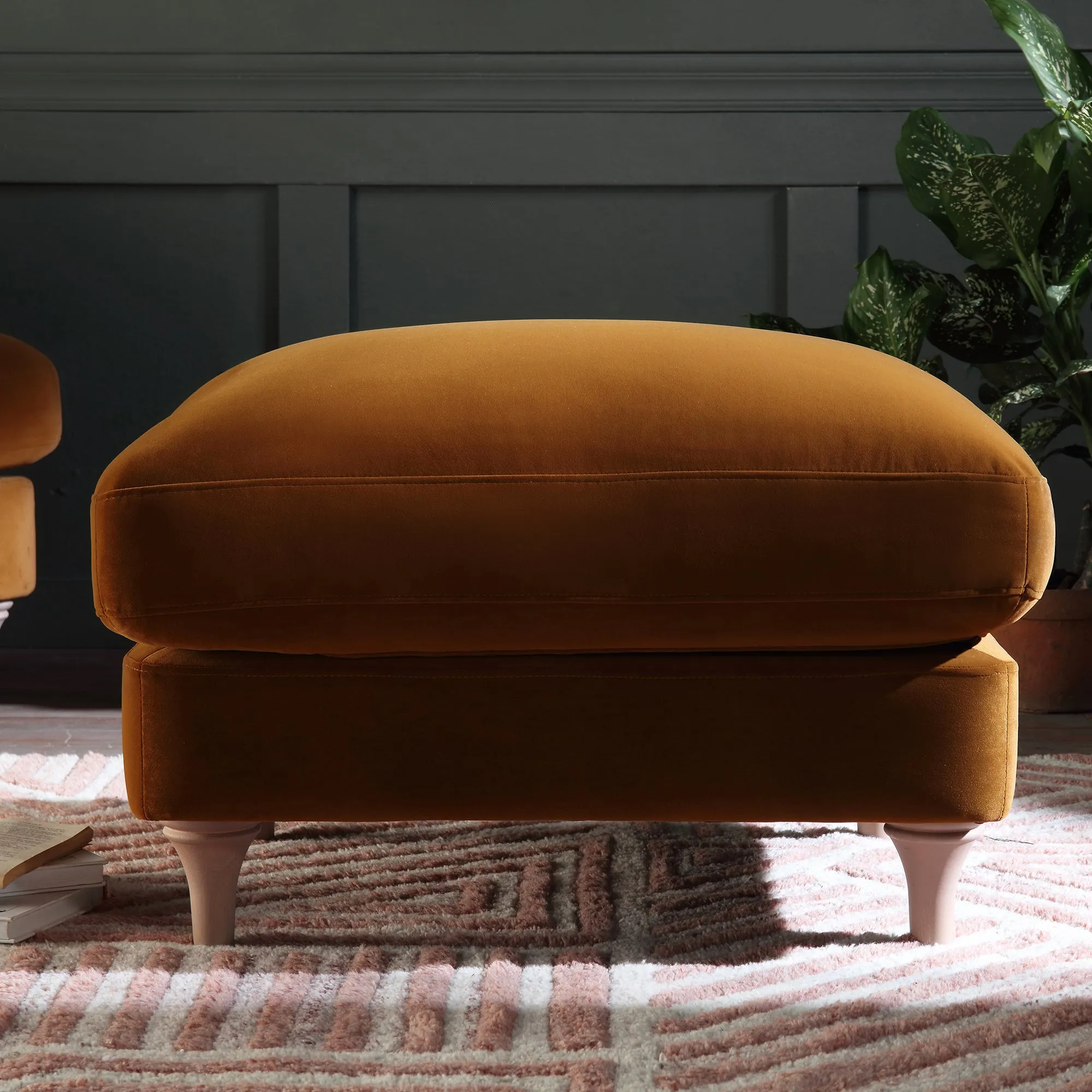 Daphnis Cinnamon Velvet Sofa, Footstool